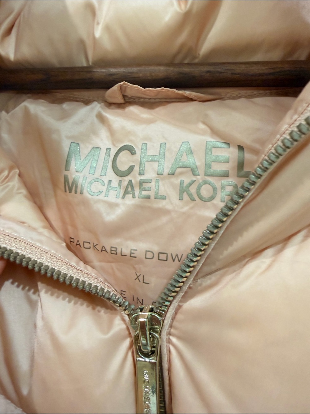Michael Kors Blush Quilted Removable Zip Hooded Packable Down Fill Puffer Jacket